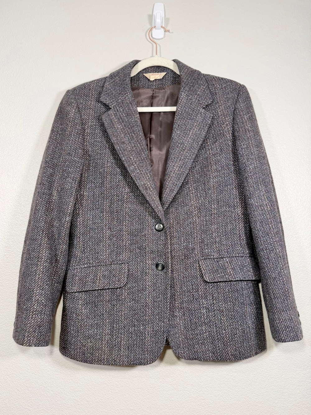 Vintage Farah Blazer Suit Jacket Brown Blue Tweed 100% Wool Business Women 12